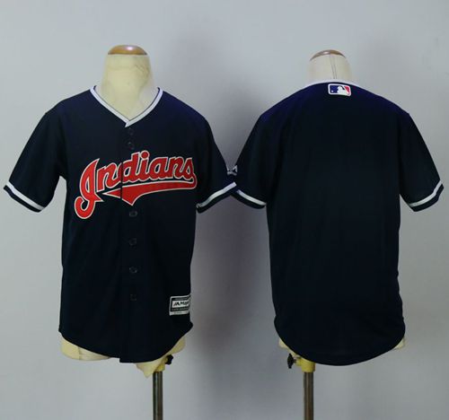 Indians Blank Navy Blue Cool Base Stitched Youth MLB Jersey - Click Image to Close